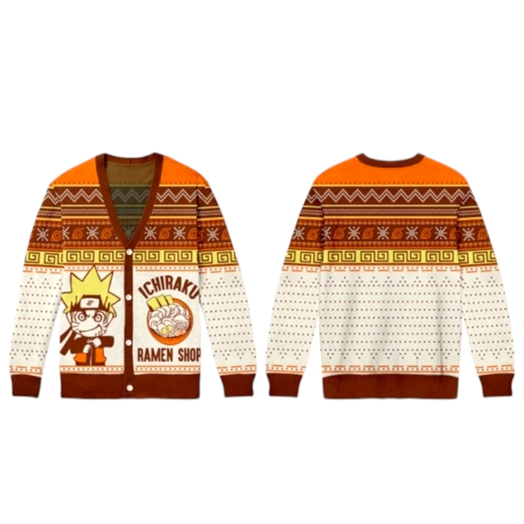 NEW Naruto Shippuden Men's Ichiraku Ramen Shop Ugly Christmas Sweater Cardigan M - Picture 3 of 16